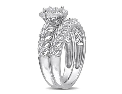 1/4 Carat (ctw) Diamond Engagement Bridal Ring & Wedding Band Set in Sterling Silver