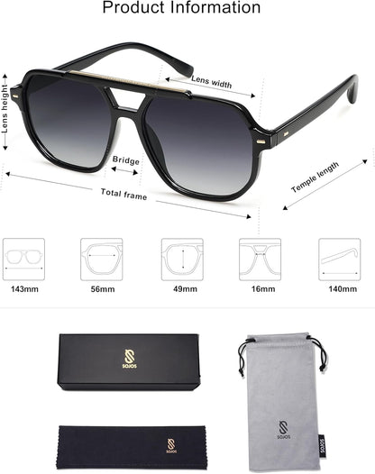 Retro Trendy Aviator Polarized Sunglasses Men Women Vintage 70S Square Stylish Frame Sun Glasses SJ2283