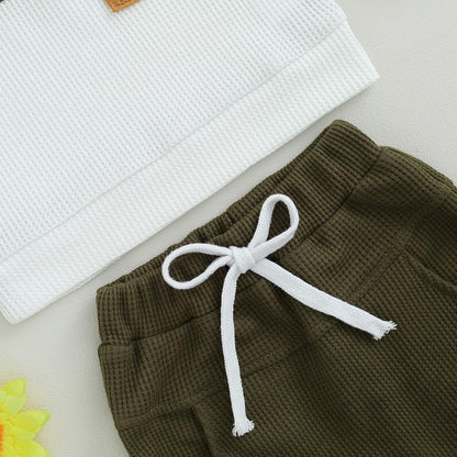 Baby Boy Clothes Fall Winter Waffle Knit Contrast Color Sweatshirt Tops Casual Pants Set Toddler 2Pcs Outfit