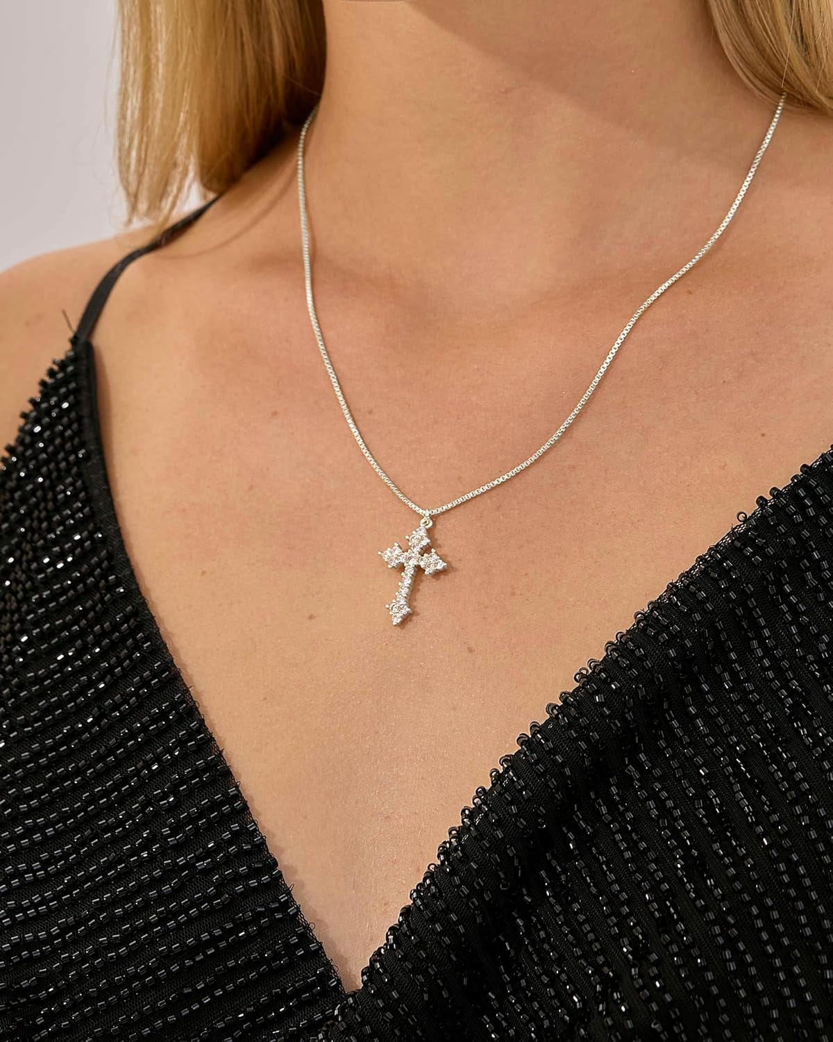 Cross Necklace for Women - 14K Gold/White Gold Plated Simple Dainty Diamond Cross Pendant Necklace with Cubic Zirconia Jewelry Gift for Her