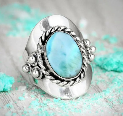 Vintage 925 Silver Ring Boho Blue Stone Statement Spinner Ring Meditation Statement Jewelry