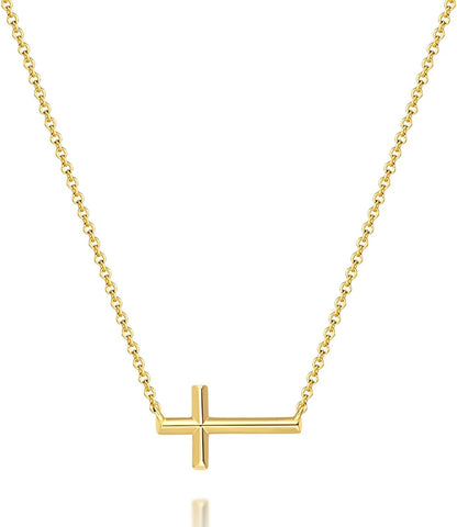Gold Cross Necklace 14K Gold Cross Necklaces for Women Crosses Chain Necklaces for Women Horizontal Design for Two Wearing Style Crosses Pendant Necklace for Womens - WORLD TIME VISITS