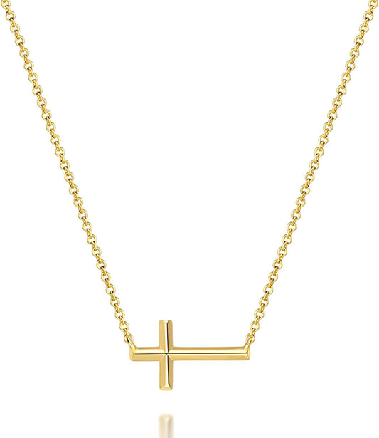 Gold Cross Necklace 14K Gold Cross Necklaces for Women Crosses Chain Necklaces for Women Horizontal Design for Two Wearing Style Crosses Pendant Necklace for Womens - WORLD TIME VISITS