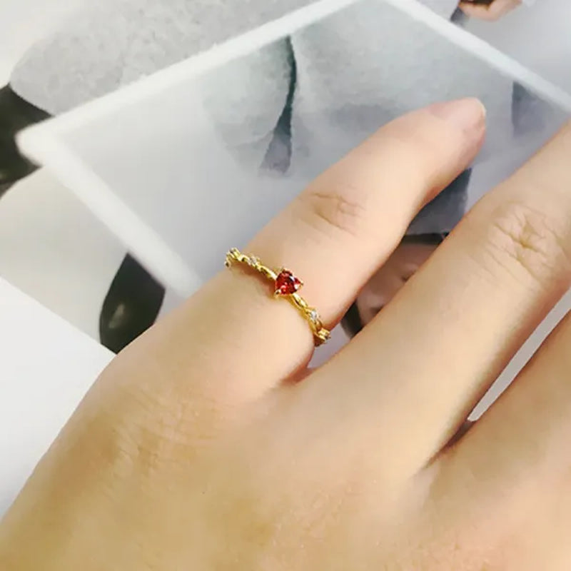 Bridal Wedding Thin Rings for Women Gold Lab Diamond Ruby Heart Rings Romantic Engagement Proposal Gift