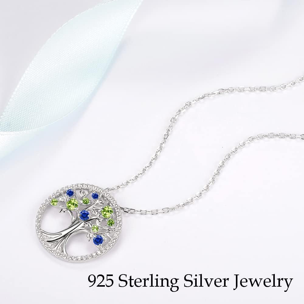 Tree of Life Necklace for Her May Birthstones Emerald Necklace for Women Fine Jewelry for Wife Birthday Gifts for Mother Sterling Silver