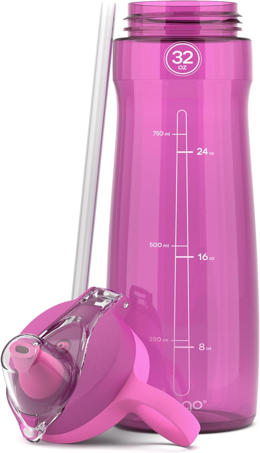 Plastic Water Bottle with Straw Lid and Carry Handle, Reusable, BPA Free, Dishwasher Safe, Perfect for Travel, School, Outdoors, and Gym | 32Oz, 40Oz