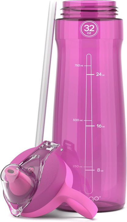 Plastic Water Bottle with Straw Lid and Carry Handle, Reusable, BPA Free, Dishwasher Safe, Perfect for Travel, School, Outdoors, and Gym | 32Oz, 40Oz