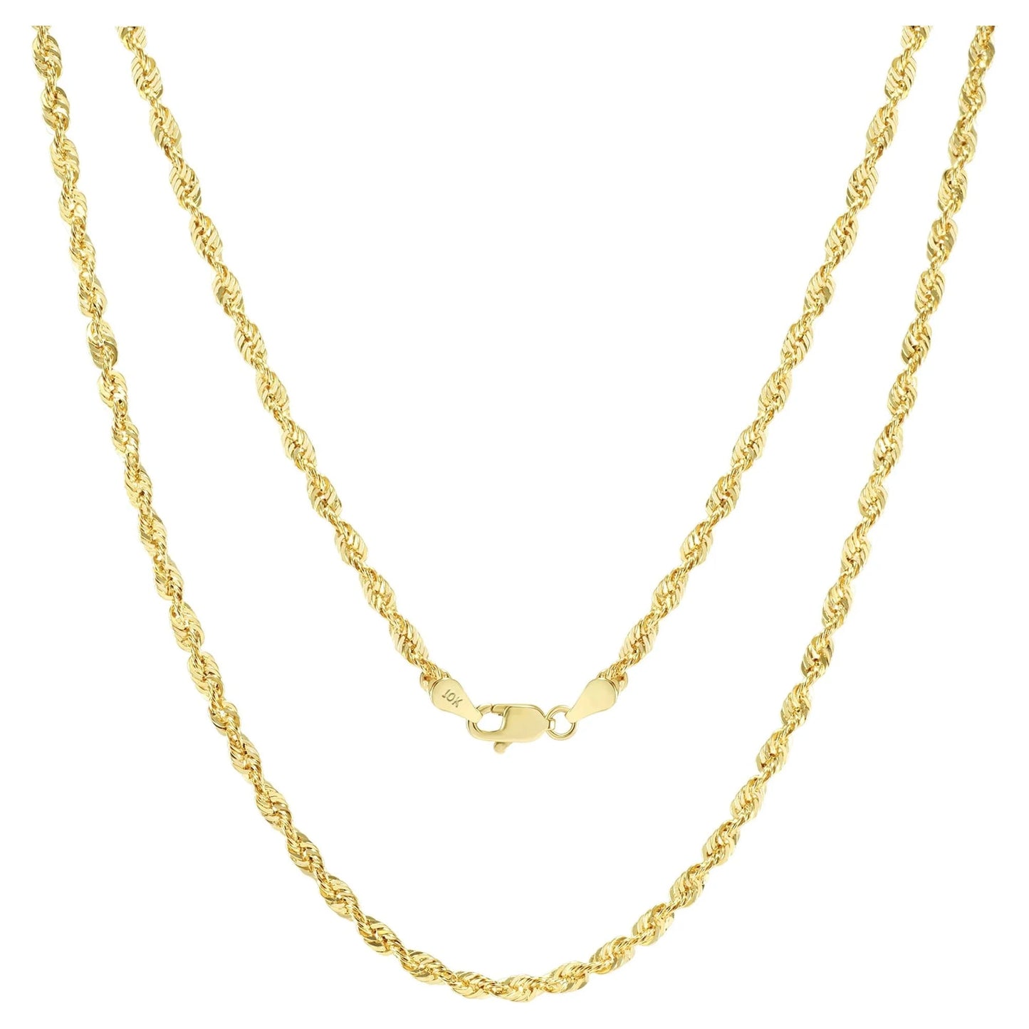 10K Yellow Gold 3Mm Diamond Cut Rope Chain Lightweight Necklace, Mens Womens Jewelry 16" - 30"