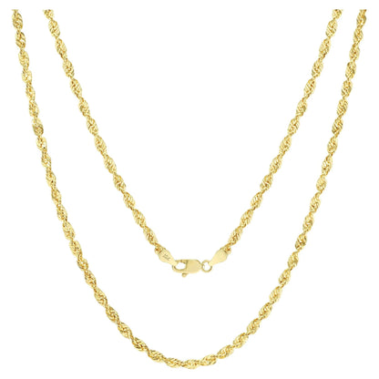 10K Yellow Gold 3Mm Diamond Cut Rope Chain Lightweight Necklace, Mens Womens Jewelry 16" - 30"