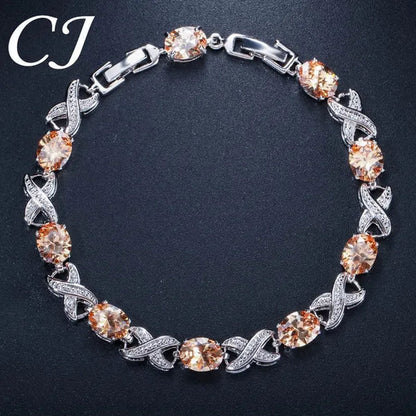 CANDICE Trendy White Gold Plated X Design Tennis Bracelet Pave CZ Connect Oval Multicolor Crystals Stylish Bangle Jewelry for Women Banquet Party Accessories