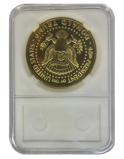24K Gold-Plated Donald J. Trump 2019 President W/Display Case Masters Coins - WORLD TIME VISITS