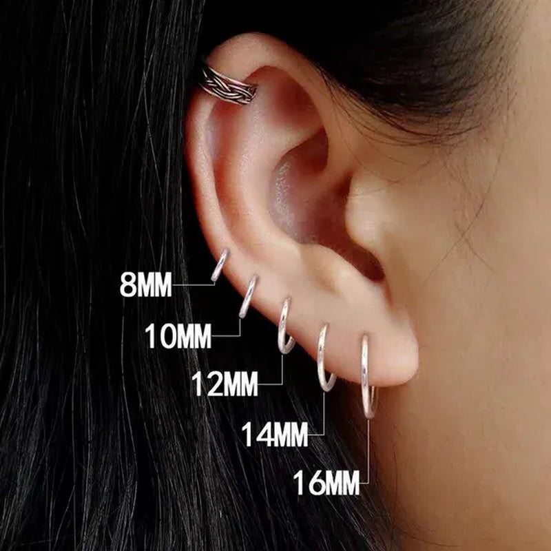 High Quality 1 Pair 8-20Mm Small Hoop Earrings Silver Color Circle Hoop Earring for Women Men Ear Rings Clip Huggie Earrings