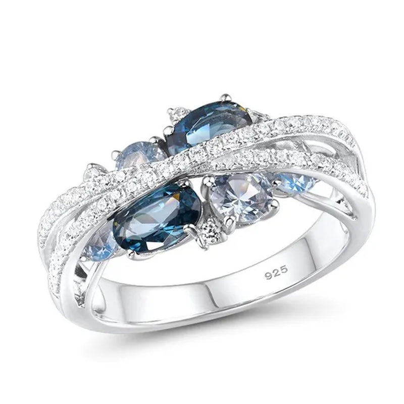 925 Sterling Silver Sparkling Blue Spinel Sapphire Diamond Ring Romantic Valentine'S Day Gift Wedding Engagement Brideal Set Party Anniversary Gift Fine Jewelry6 7 8 9 10 11 - WORLD TIME VISITS