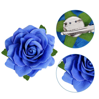 Rose Hair Clip Flower Hairpin Rose Brooch Floral Clips, 4 Pcs Fabric Rose Flowers Hair Clips Mexican Hair Flowers Pin up Headpieces for Woman Girl Wedding Party Mother'S Day (2 Sizes) (Blue)
