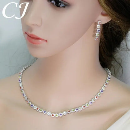 CANDICE Classic Round Cut Blue Choker Necklace Earrings Top Grade AAA+ CZ Stone Women Evening Jewelry Sets For Party