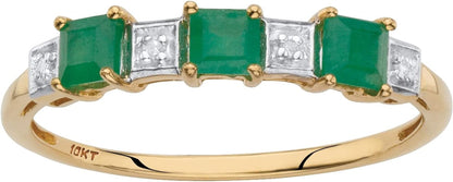 10K Yellow Gold Princess Cut Genuine Green Emerald and Diamond Accent Ring - WORLD TIME VISITS