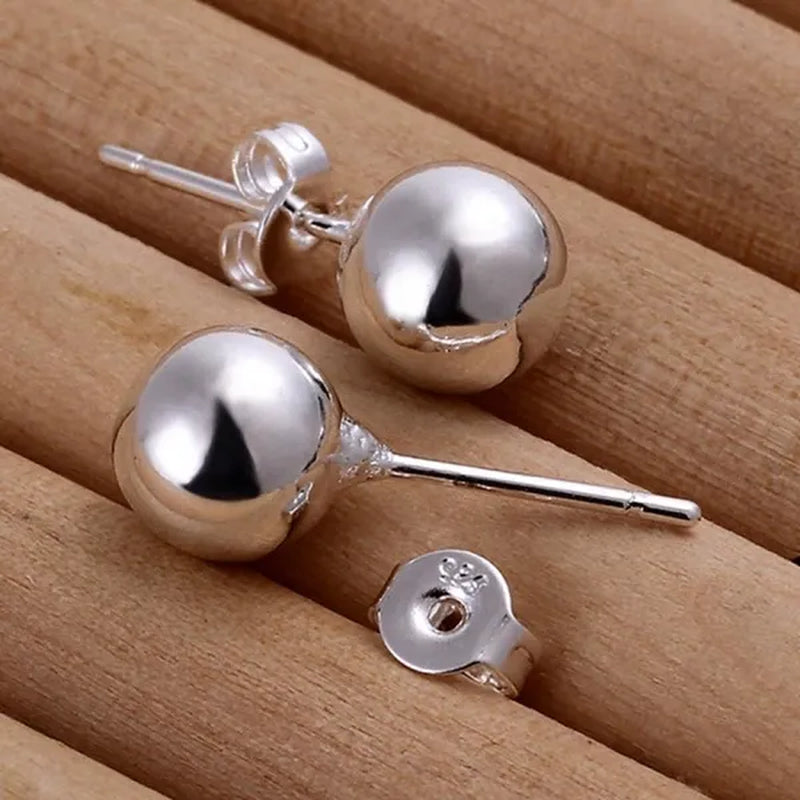 6MM 8MM 10MM Fashion Chic 925 Sterling Silver Sterling Silver Earrings Fashion Ball Stud Earrings New