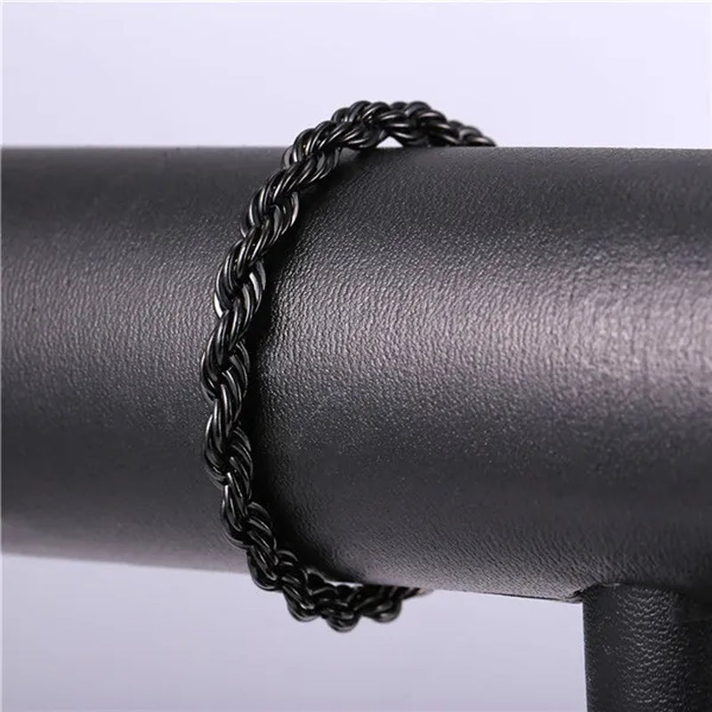 Cool Men Rope Chain Bracelet 6MM 8.3 Inches - 3 Colors Black, Silver, Gold