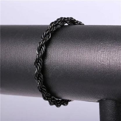 Cool Men Rope Chain Bracelet 6MM 8.3 Inches - 3 Colors Black, Silver, Gold