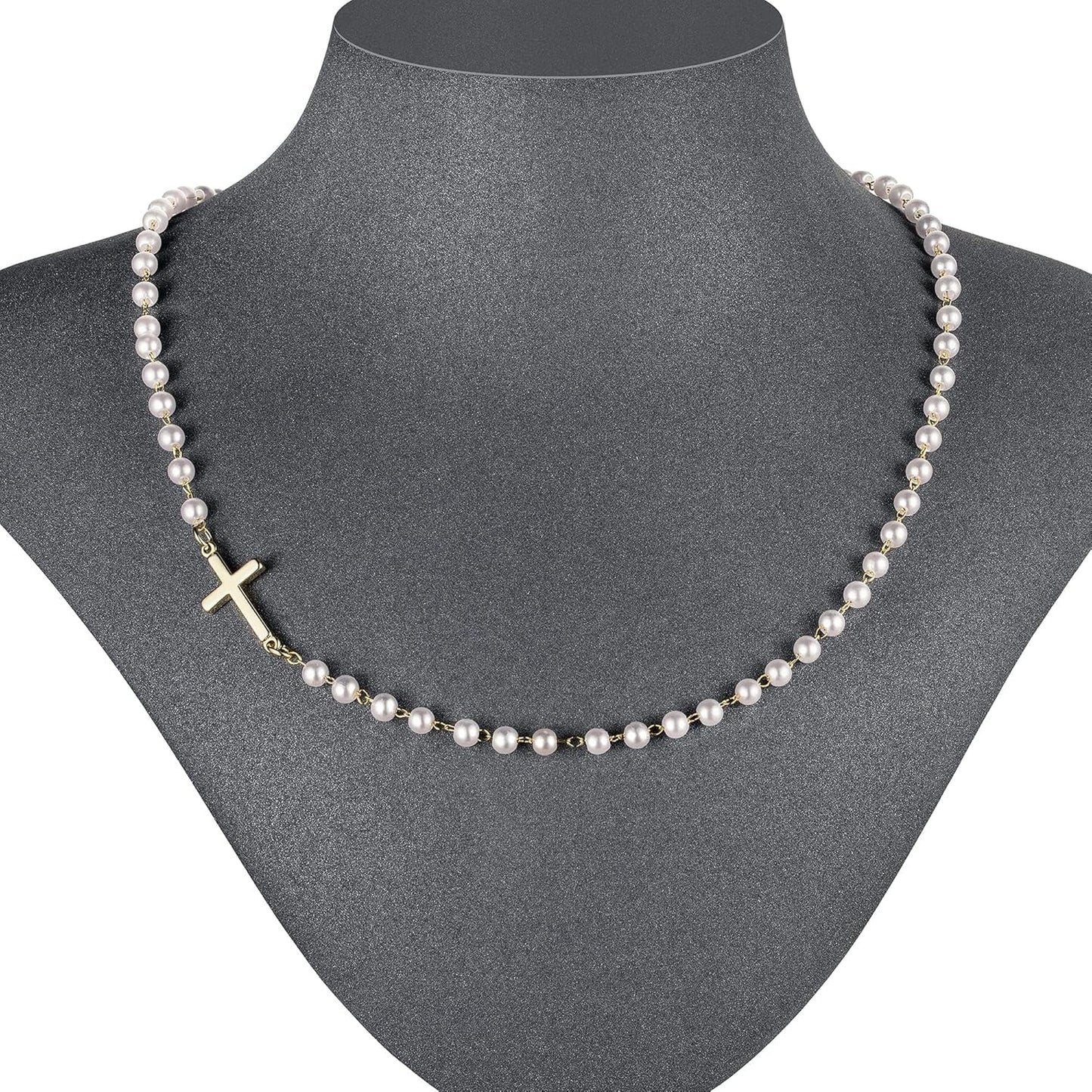 14K Gold Plated Cross Necklace for Women, Gold Pearl Necklace with Cross Pendant Dainty Cross Choker Necklace Trendy Faith Jewelry Religious Gifts