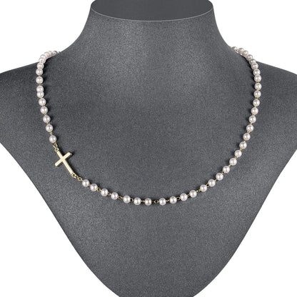 14K Gold Plated Cross Necklace for Women, Gold Pearl Necklace with Cross Pendant Dainty Cross Choker Necklace Trendy Faith Jewelry Religious Gifts