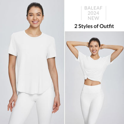 Women'S Short Sleeve Workout Shirts Tops Athletic Yoga Running Shirts Loose Fit with Side Slits Quick Dry T-Shirts