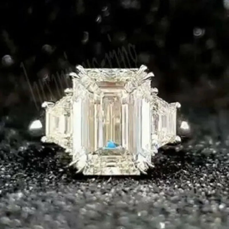 Gorgeous Square Cut White Sapphire Rings for Women Party 925 Sterling Silver 2 Stone Crystal Side Stone Rings Proposal Fine Jewelry