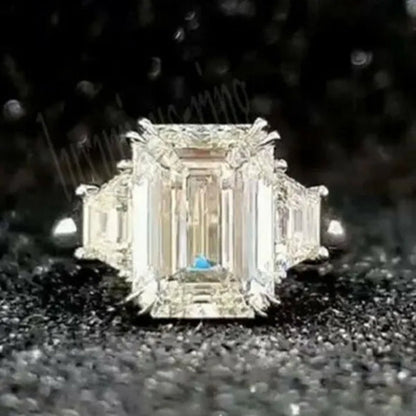 Gorgeous Square Cut White Sapphire Rings for Women Party 925 Sterling Silver 2 Stone Crystal Side Stone Rings Proposal Fine Jewelry