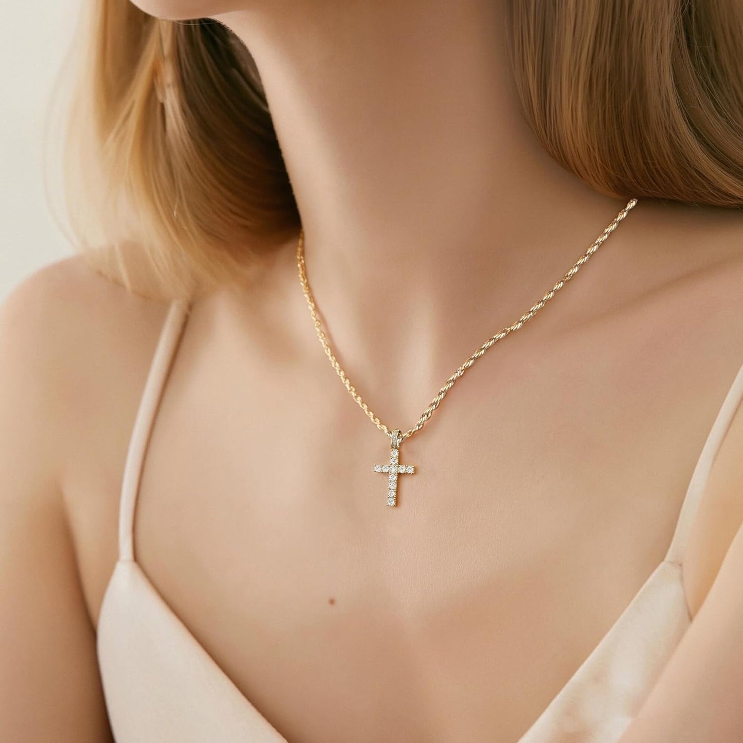 Cross Necklace for Women, 14K Gold Silver Plated Pendant Necklace, Diamond Cross Pendant Necklaces, 2 PCS Gold Silver Cross Necklaces Cute Trendy Gold Faith Cross Jewelry Gifts for Women - WORLD TIME VISITS