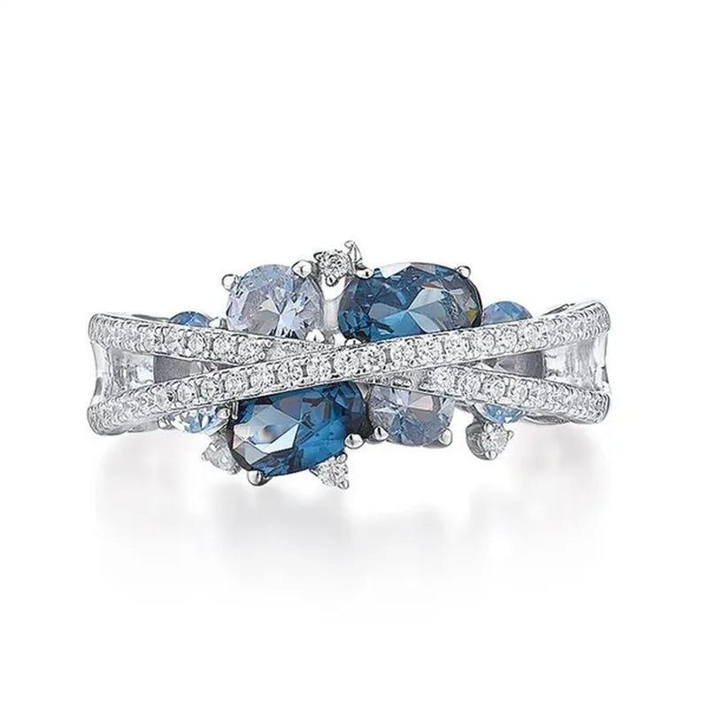 925 Sterling Silver Sparkling Blue Spinel Sapphire Diamond Ring Romantic Valentine'S Day Gift Wedding Engagement Brideal Set Party Anniversary Gift Fine Jewelry6 7 8 9 10 11