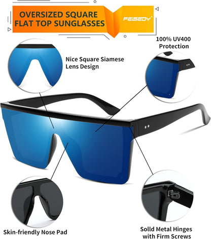 Oversized Sunglasses Mens Womens Flat Top Square Trendy Visor Shades UV400 B2470