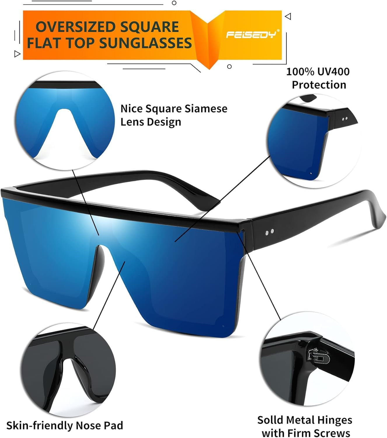Oversized Sunglasses Mens Womens Flat Top Square Trendy Visor Shades UV400 B2470
