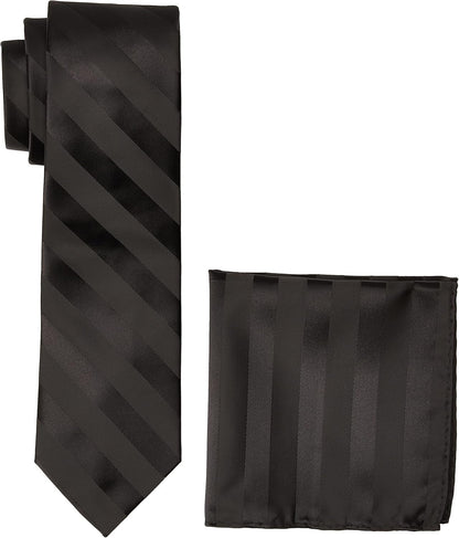 Men'S Solid Woven Formal Stripe Tie Set