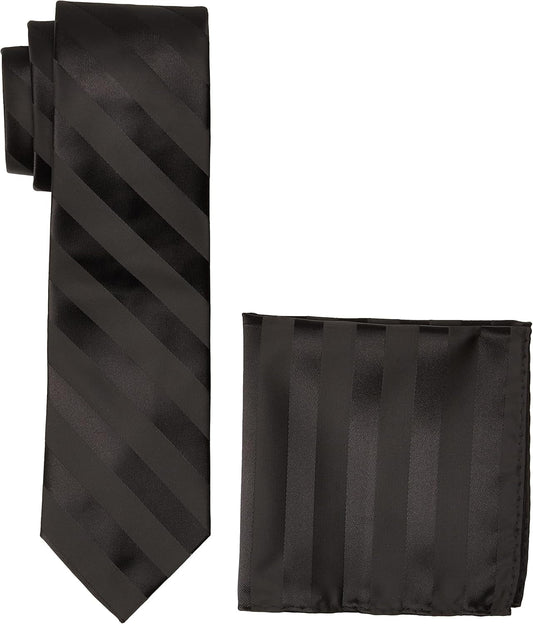 Men'S Solid Woven Formal Stripe Tie Set