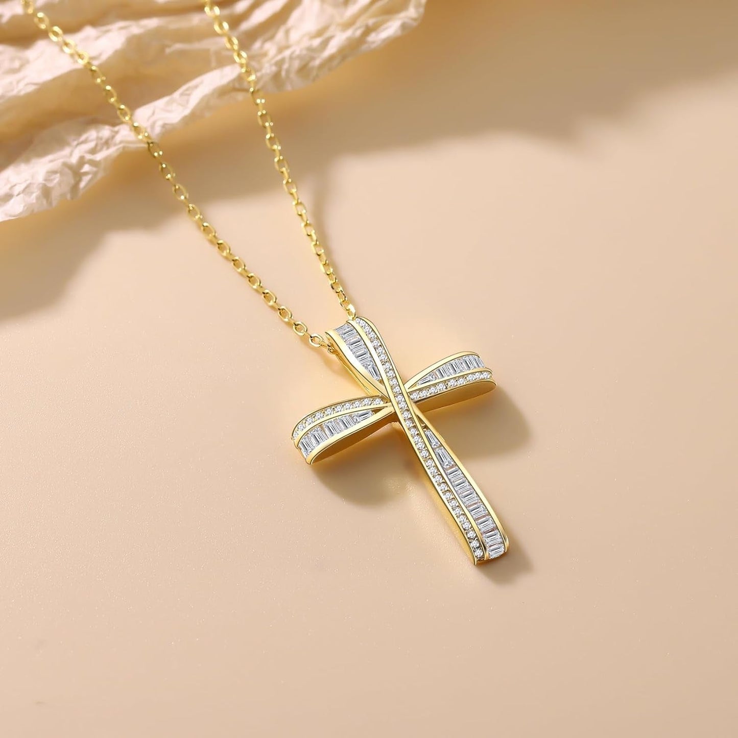 Cross Necklace for Women, 925 Sterling Silver 18K Gold Plated Cross Necklaces for Women, Cross Pendant with 5A Cubic Zirconia Diamond, Birthday Christmas Jewelry Gifts for Women Her Wife - WORLD TIME VISITS