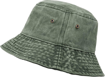 Bucket Hat, Wide Brim Washed Denim Cotton Outdoor Sun Hat Flat Top Cap for Fishing Hiking Beach Sports