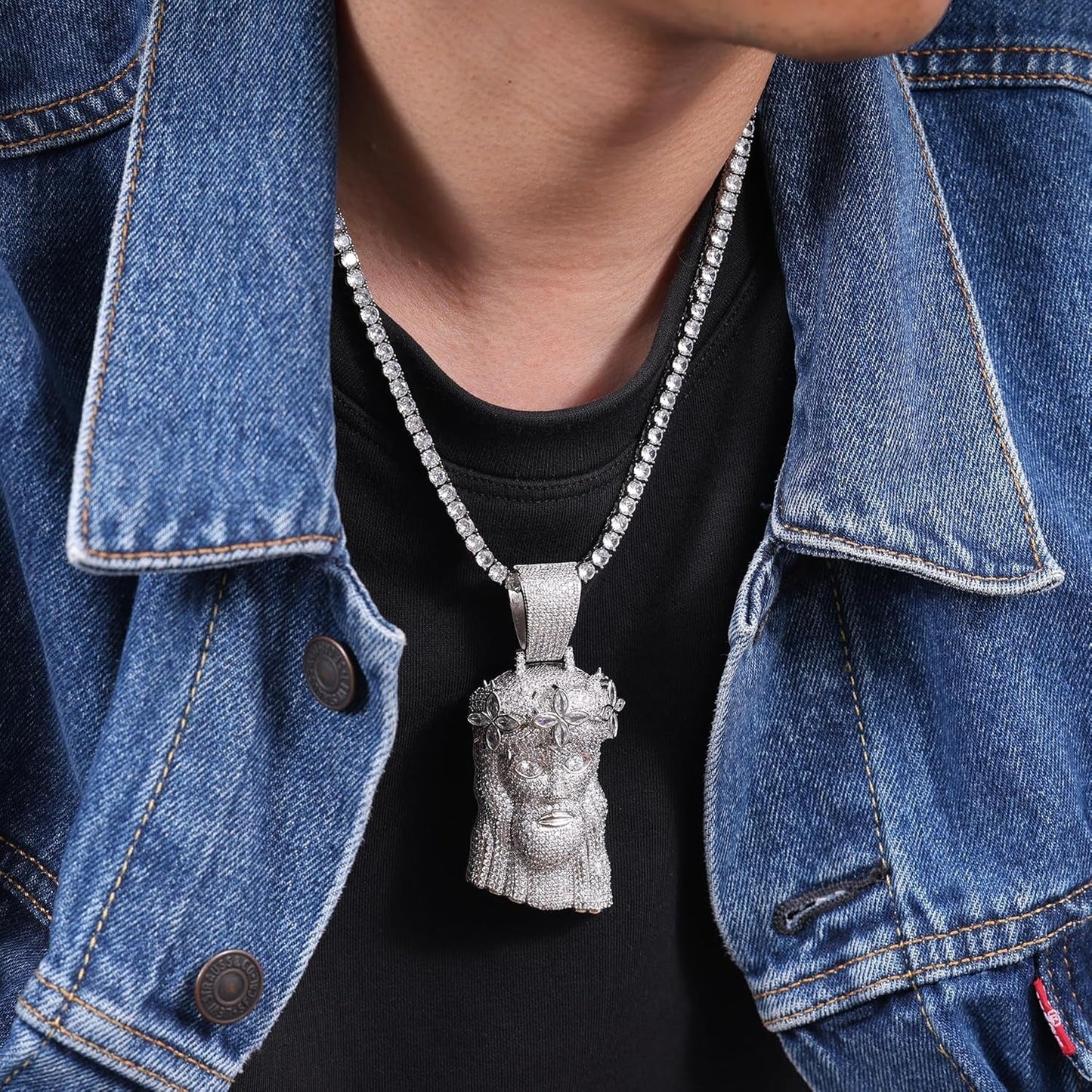 Iced Out 5A Zircon Jesus Pendant Necklace for Men and Women, 14K Gold Plated Simulated Diamond Bling Cross Hip Hop Necklace