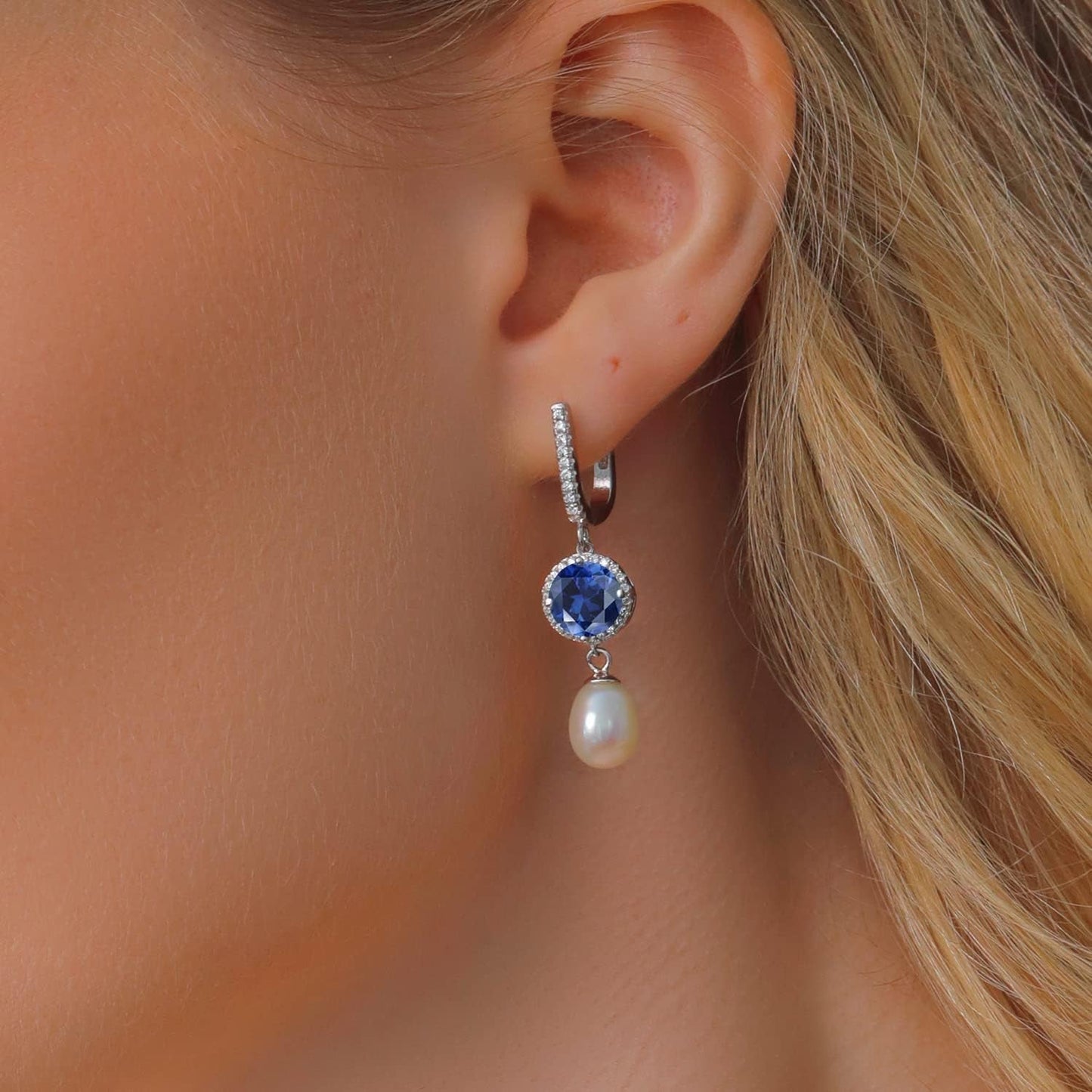 Cultured Freshwater Pearl and Gemstone Birthstone Drop Dangle Earrings for Women | 925 Sterling Silver | 11X8MM Pearl and 8MM Gemstone Birthstone