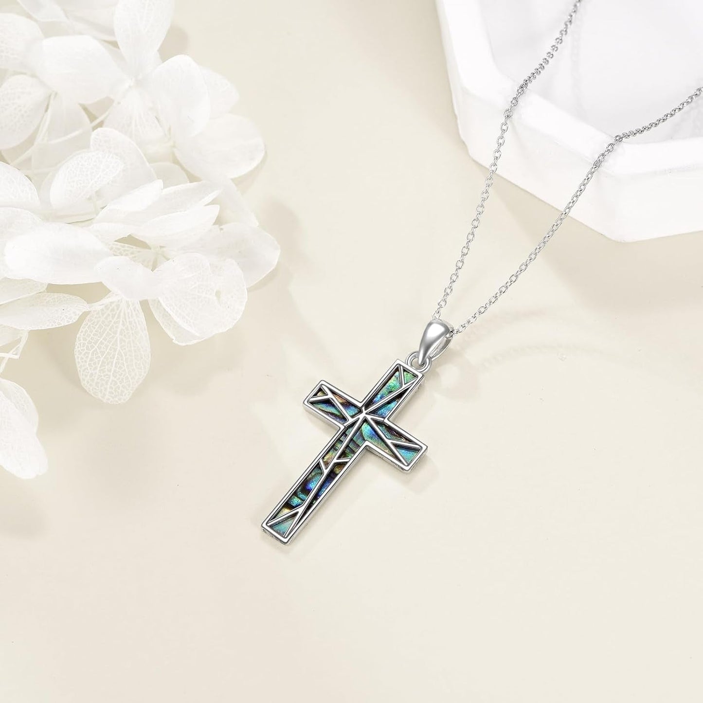 Religious Cross Pendant Necklace Sterling Silver Abalone Shell Cross Pendant Gifts for Women Men Jewelry