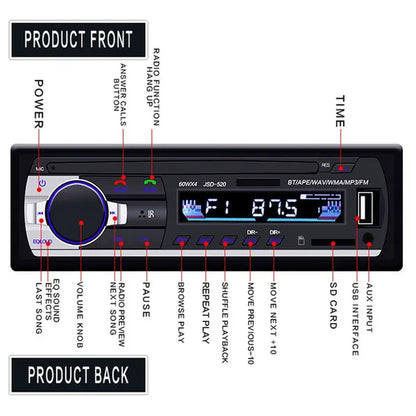 1DIN In-Dash Car Radio Stereo Remote Control Digital Bluetooth Audio Music Stereo 12V Car Radio USB/SD/AUX-IN Mp3 Player