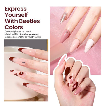 Beetles Gel Nail Polish Kit with Uv Light Starter Kit 6 Colors Soft Pink Nude White Gel with Base Gel Top Coat Cuticle Oils Nail Accessories for Girls Women Glitter Gel Polish Set Gift for Her