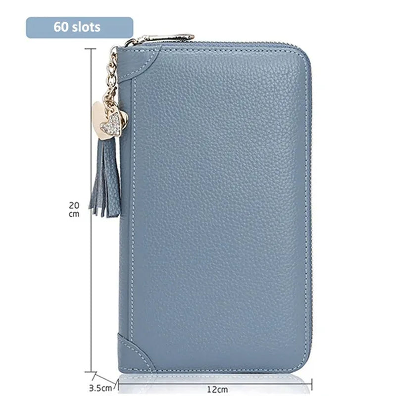 20/40/60Bits Leather Multi-Slots Zipper Card Holder Wallet with Tassel Heart Pedant