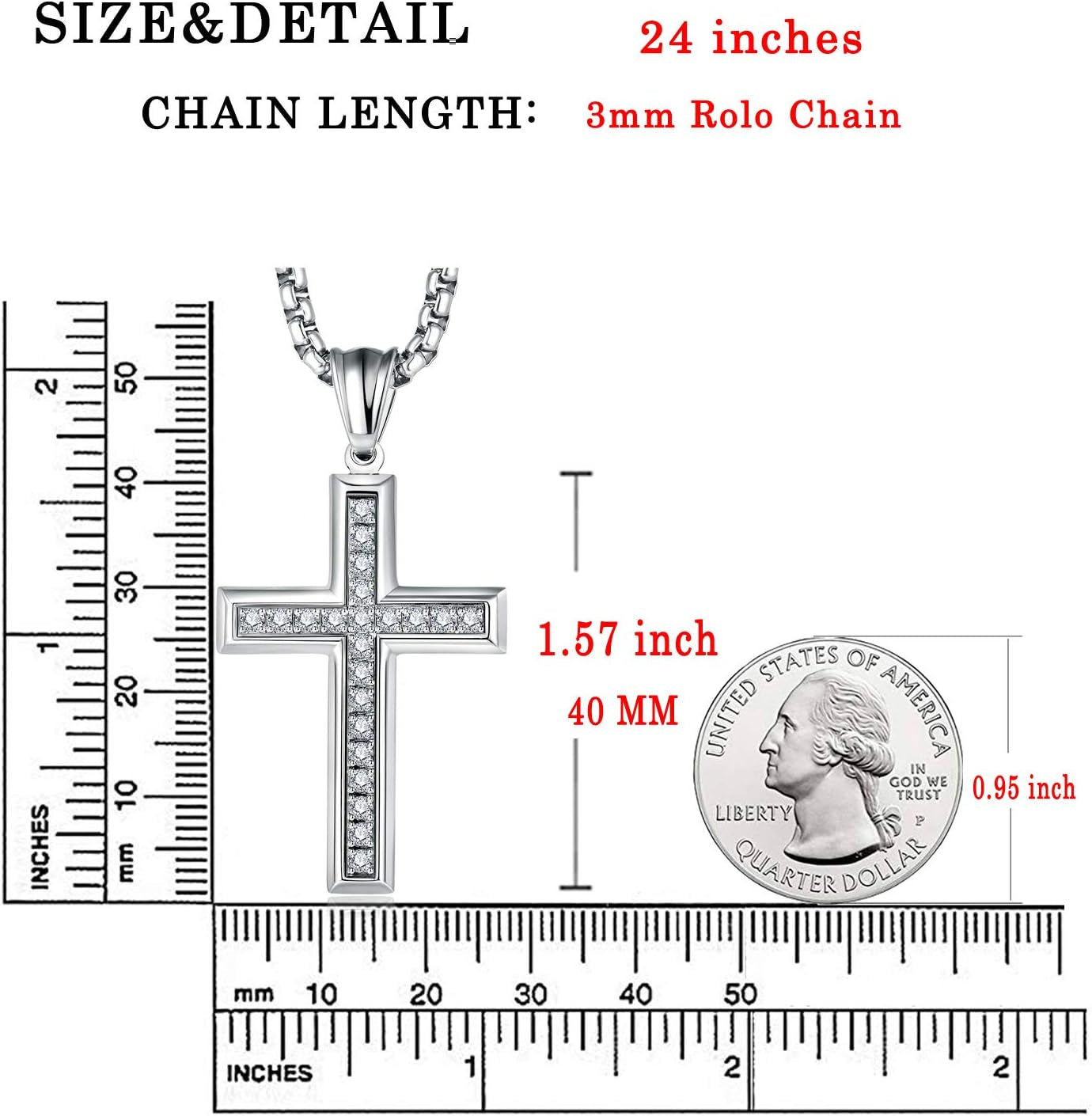 Men'S Cross Necklace 316L Stainless Steel Jesus Ankh Pendant Rolo Chain Jewelry