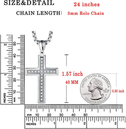 Men'S Cross Necklace 316L Stainless Steel Jesus Ankh Pendant Rolo Chain Jewelry