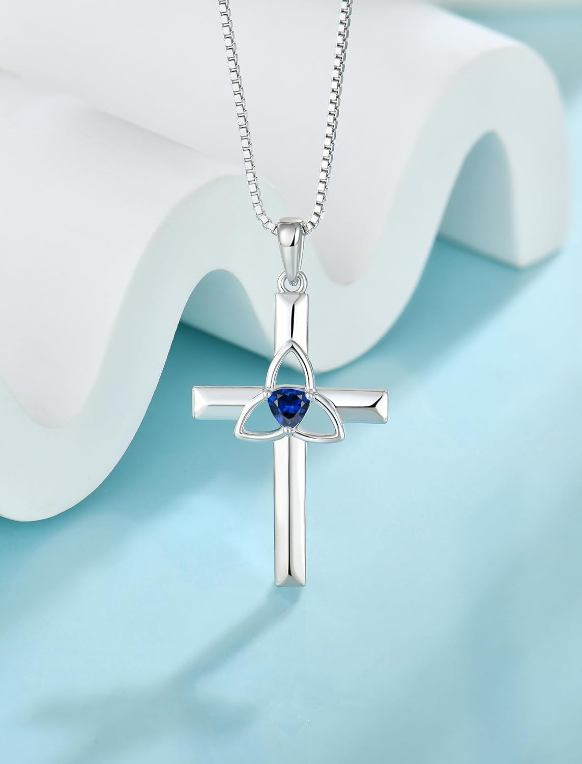 Celtic Cross Necklace for Women 925 Sterling Silver with White Gold Plated Birthstone Pendant Necklaces for Holiday Gifts