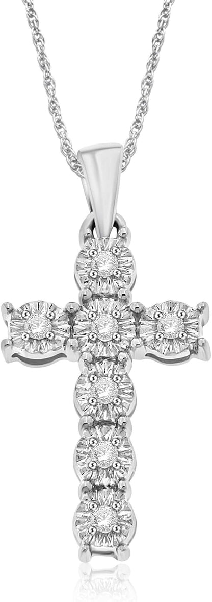 1/10 Cttw Diamond Christian Cross Necklace for Women in 925 Sterling Silver Color J-K/Clarity I3