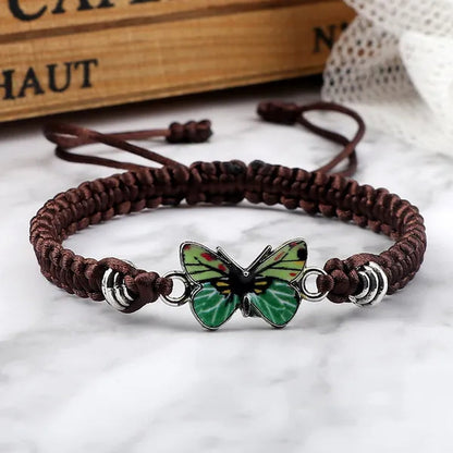 Women Black Woven Rope Bracelet Handmade Multicolor Butterfly Charm Adjustable Bracelets Fashion Friendship Jewelry Girls Gift