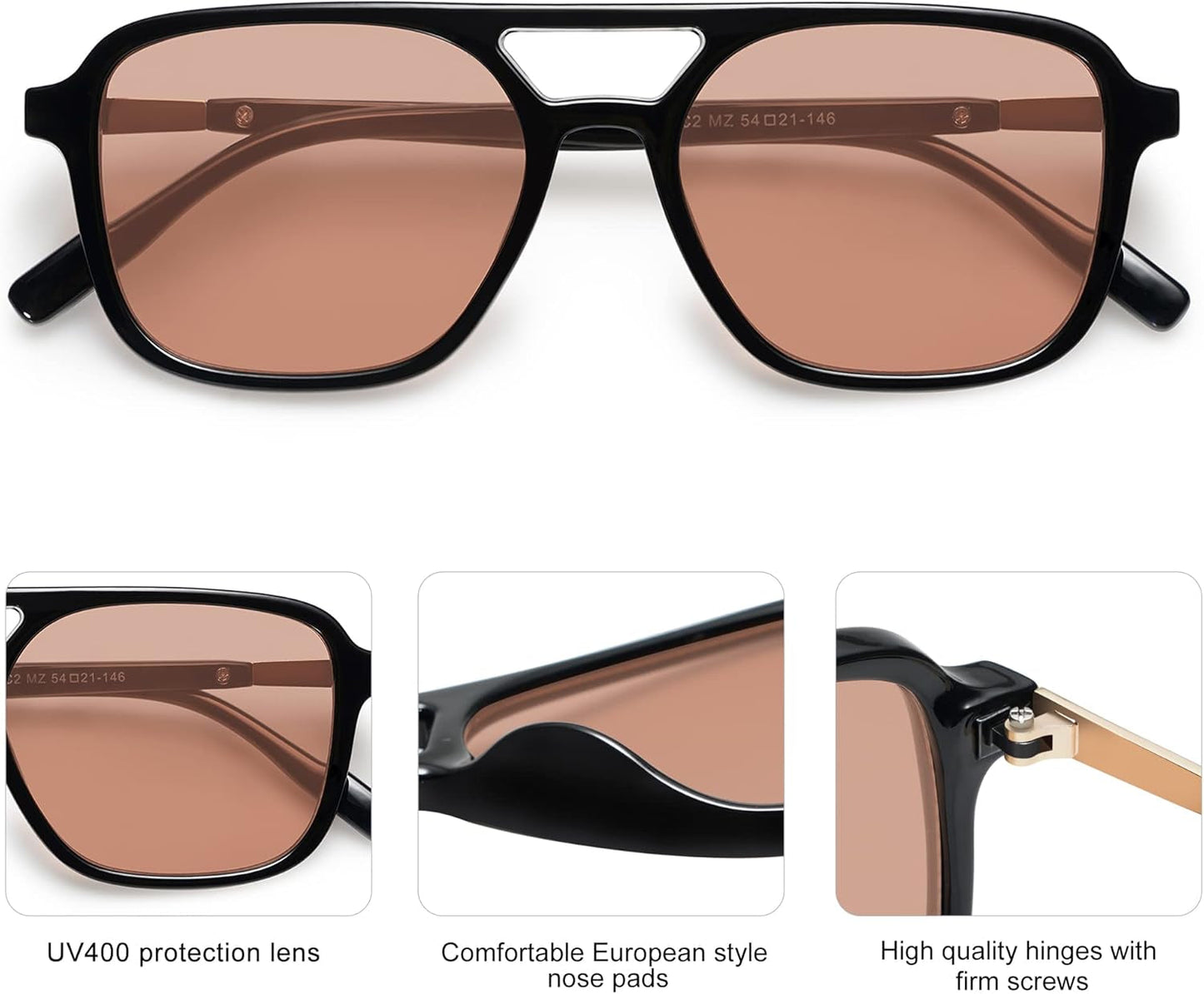 Retro Aviator Sunglasses for Women Men,Trendy Rectangle Womens Mens Shades Sun Glasses SJ2202