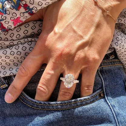 Luxurious Fashion Woman Simple 925 Sterling Silver Natural Oval White Sapphire Diamond Ring Romantic Bride Wedding Accessories Engagement Jewlery Gift for Girlfriend Gemstone Rings Size 4-12