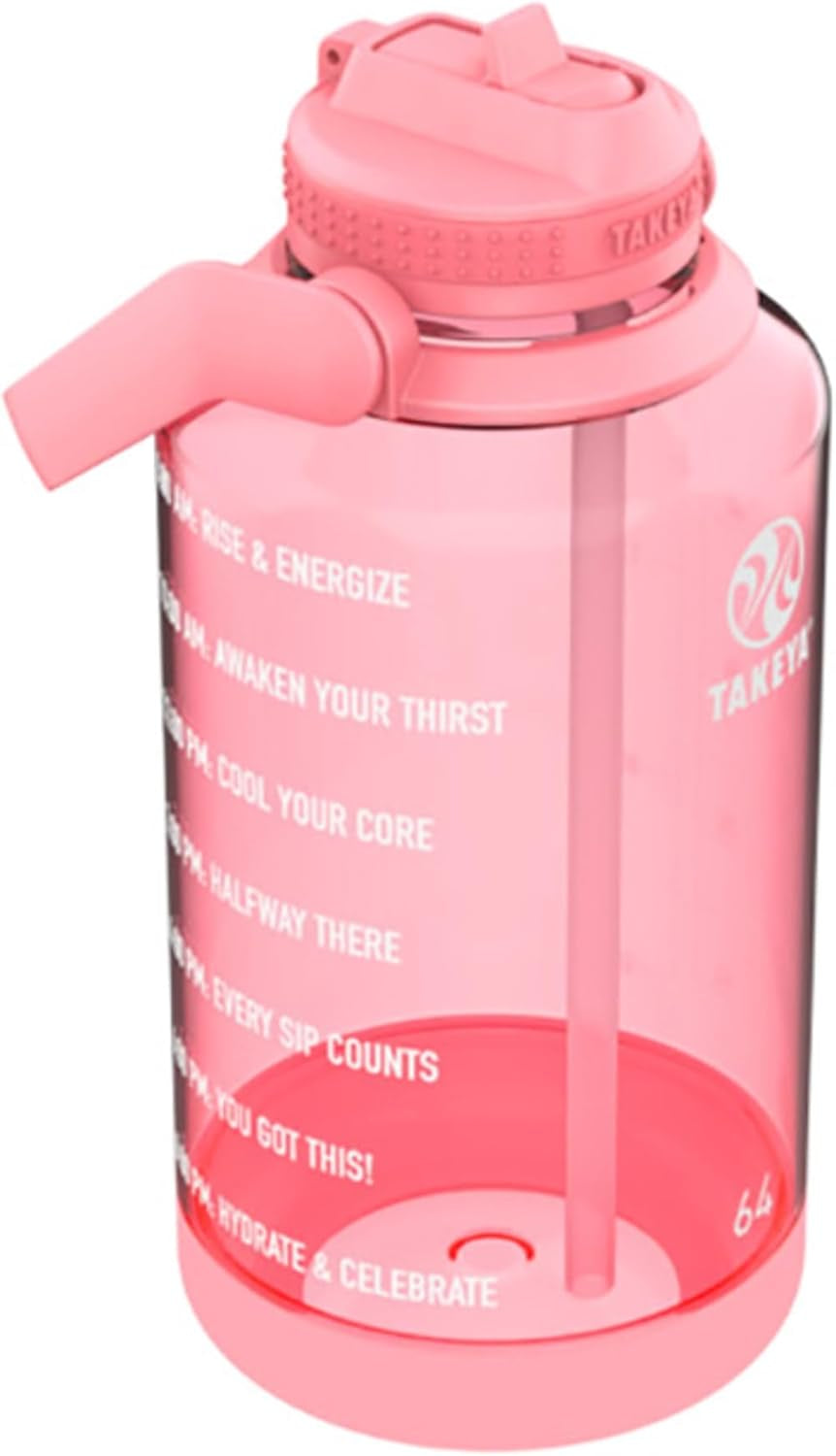 64 Oz Motivational Water Bottle with Straw Lid with Time Marker, Half Gallon, Premium Quality BPA Free Tritan Plastic, Flutter Pink - WORLD TIME VISITS